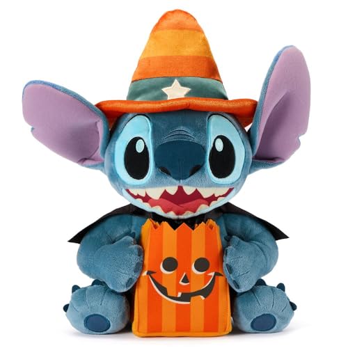 DISNEY STORE Official Stitch Halloween Plush - Disney Halloween Stuffed Animal with Embroidered Features, Detailed Plush Sculpting, Candy Corn Hat, Cape & Trick-or Treat Bag