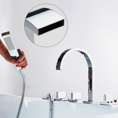 Mélangeur baignoire cascade 5 trous équipé d'une douchette sur pont moderne