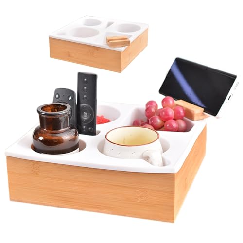 Plateau porte-gobelet pour canapé en bois avec compartiment collation
