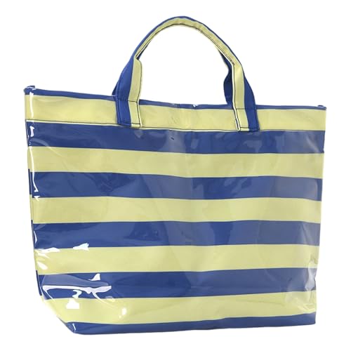 Image of Striped PVC Tote Bag for Women, Waterproof Plastic Hobo Handbag Summer Tote for Beach, Pool & Ideal Gift