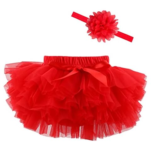 HOOLCHEAN Baby Infant Girls Fluffy Soft Tutu Skirt (Skort) and Headband Suit (Red, 0-6 Months) Cover