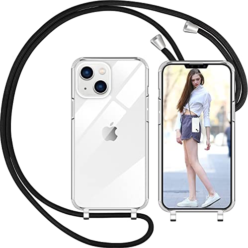 Nupcknn Funda Silicona con Cuerda para iPhone 13, Carcasa Suave Silicona Case con Correa Colgante Ajustable Collar Correa de Cuello Cadena Cordón 1.5M (Transparente)