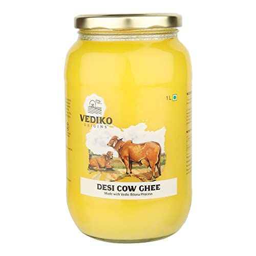 Image of Vediko Combo Pack of A2 Cow Ghee 1 Litre and Raw Tulsi Honey 700gm | Organic Honey | Raw Honey Unprocessed | Grass Fed Desi Cow A2 Ghee Bilona Method