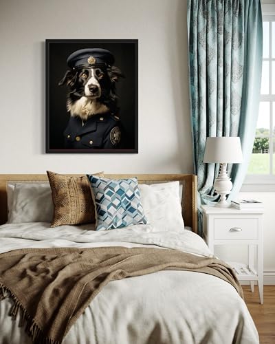 Image of Border Collie General Black Framed Wall Art Print Poster, Dog Pet Lover Picture Painting Artwork Bedroom Living Room Office Dining Room 150D (Border Collie General, 10 inch L x 8 inch W, Black Frame)