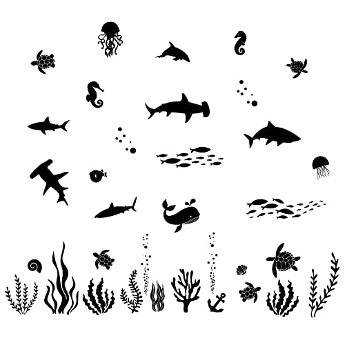 SUPERDANT 45pcs Black Sea Life Stickers Sea Animals Silhouettes Decal Shark Whale Sea Creature Fish Jellyfish Vinyl DIY Art Deocr for Bathroom Nursery Home Decoration Wall Sticker Vinyl Transfer - Image 3