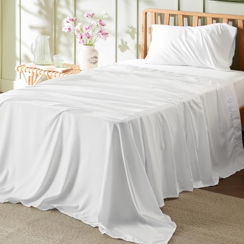 Image of Bedsure Twin XL Sheets Dorm Bedding - 3 Pieces Soft Extra Long Twin Sheets, Breathable & Cooling Bed Sheets Set, Oeko Tex, Easy Care Microfiber for Women, Men, White