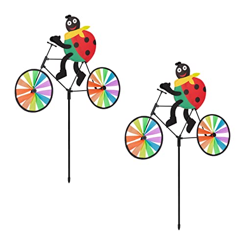 Relaxdays Windrad Marienkäfer, 2er Set, Windspiel Stecker Garten & Balkon, HBT: 75,5 x 52 x 4 cm, Windmühle Tier, bunt