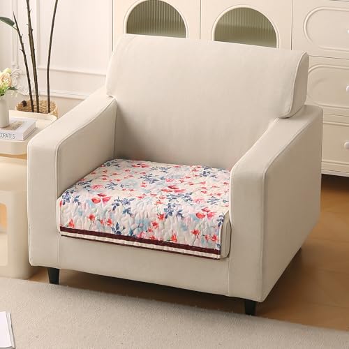 Image of HOKIPO 'Florentina Series' Premium Holland Velvet Sofa Cover Mat for 1 Seater Sofa with Foam Filling for Extra Softness, Anti-Slip Backing, Scarlet Rose Ivory (IN-878-V4*1)