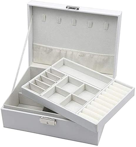 Homeanda Schmuckkästchen Damen Schmuckschatulle mit Schlüssel - Schmuckbox aus Leder - Groß - Weiß