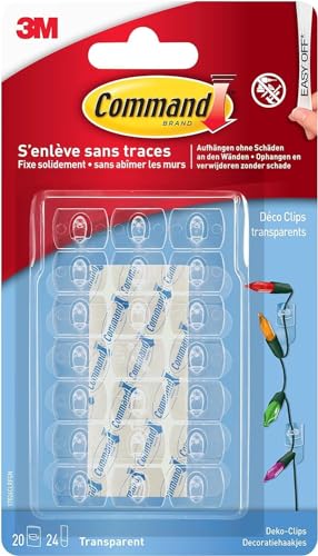 Command Dekorations-Clips, Vorteilspack mit 20 Mini Klebehaken Transparent und 24 Kleinen Klebestreifen… – Ansicht 1
