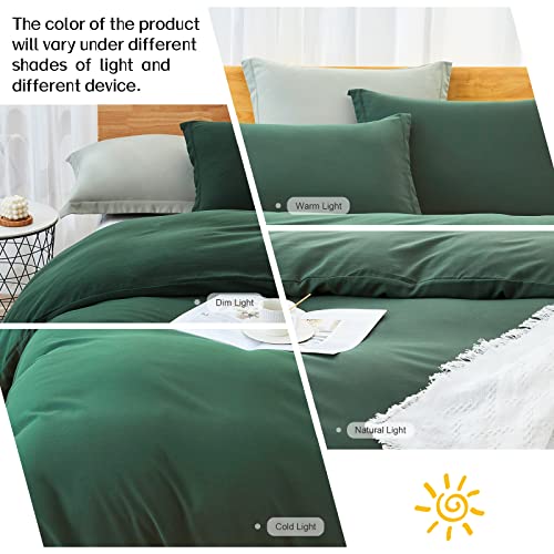 Dreaming Wapiti Duvet Cover King,Washed Microfiber King Size Dark Green Duvet Cover Set,Solid Color - Soft and Breathable with Zipper Closure & Corner Ties (Dark Green, King)