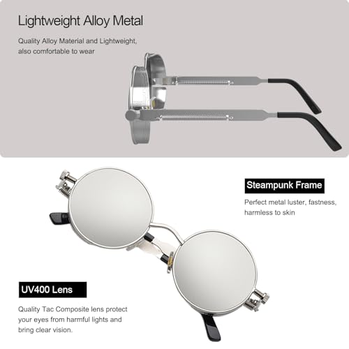 Image of PROUDDEMON Retro Gothic Steampunk Sunglasses for Women Men Round Lens Metal Frame