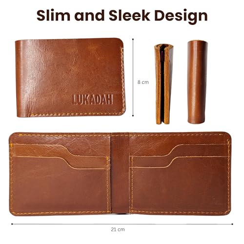 Men's Leather Bifold Wallet, Hand-Crafted Genuine Full Grain Real Animal Hide - Designed for Credit/Debit & Modern Traveler Card Access - Slim Wallet - Tan4