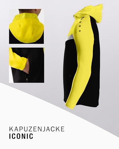 JAKO Iconic Kapuzenjacke Gr. 44 Schwarz/Soft Yellow - Zipper Hoodie Damen, Bequeme Sweatjacke mit Keep Dry Funktion aus 100% recyceltem… – Ansicht 5