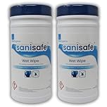 Sanisafe Disinfectant Wipes – 200 Large Wipes per Tub – Food Safe, EN1276 & EN14476 Tested – Antiviral, Antibacterial – Pack of 1/2/4 (200 Count (Pack of 2))