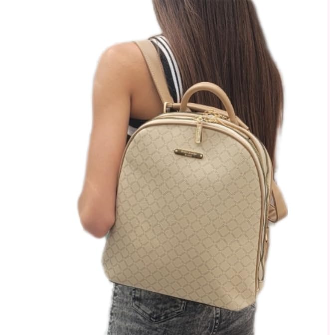 Mochila Executiva Feminina de Couro PU Impermeável Vintage Ideal para Viagem Trabalho Elegante Funcional e Resistente (Caqui)