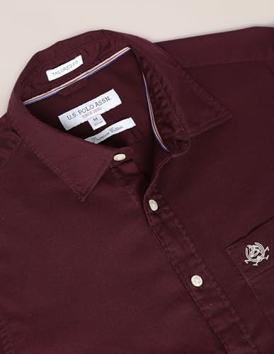 Image of U.S. Polo ASSN. Men's Solid Spread Collar Premium Cotton Dobby Tailored Fit Shirt