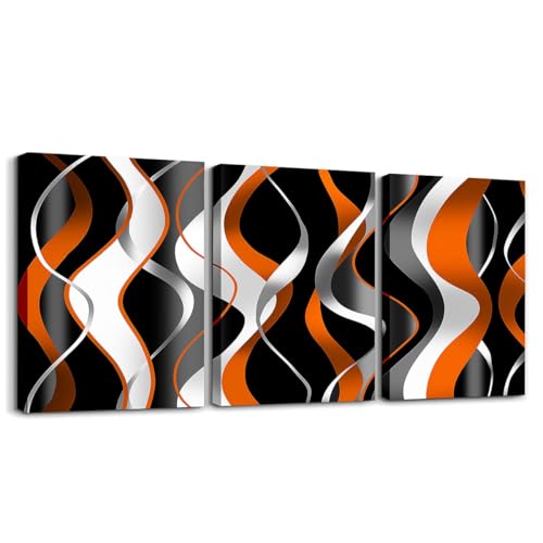 Feelyou Orange Gray Black Canvas Wall Art Kids Geometric Stripes Picture Wall Decor Boys Girls Abstract Lines Art Canvas Wall Art for Living Room Geometrics Room Decor 12