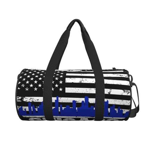 Chicago City Skyline American Flag Round Travel Duffel Bag Large Capacity Gym Sports Bags for Hiking Vacation Trips2