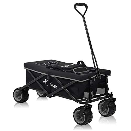 Preisvergleich Produktbild SAMAX Bollerwagen Handwagen Kühltasche Gartenwagen Strandwagen Klappbar Faltbarer Bollerwagen Transportwagen Offroad Cool - Schwarz / Grau