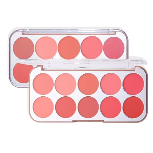 KARLOR Paleta de colorete mate de 10 colores, paleta de rubor en polvo, melocotón, rosa, nude, rojo, rubor, colorete, colorete, para cheeks, suave, sedoso, colorete