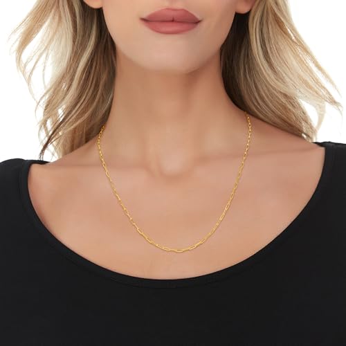 Floreo 10k Yellow Gold Paperclip Solid Link Chain Necklace2