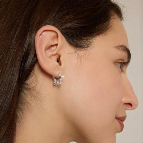 Image of BISAER Silver Huggie Hoop Earrings for Women, 925 Sterling Silver Post Star Small Hoop Earrings Hypoallergenic Lightweight Everyday Jewelry Gift Cute