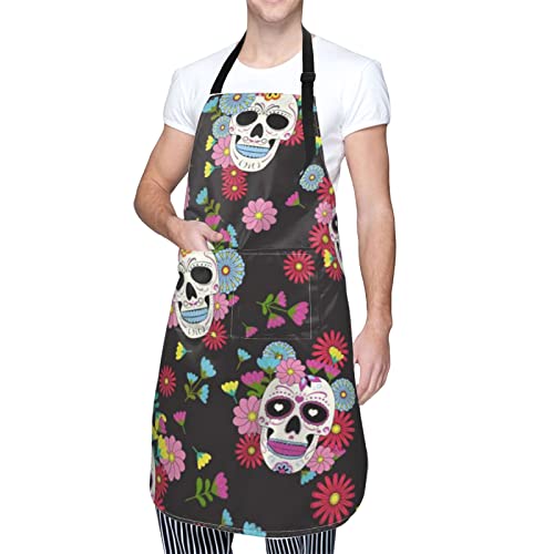 Tablier Calavera mexicain imperméable et durable avec double poche frontale ajustable
