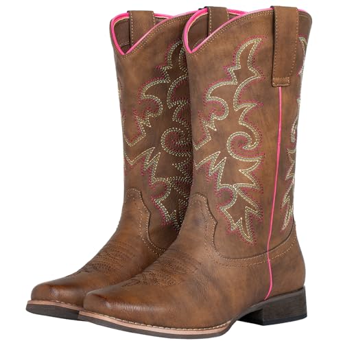 SheSole Cowboy Boots for Women Square Toe Cowgirl Boots Wide Calf Western Boots Brown Size 9