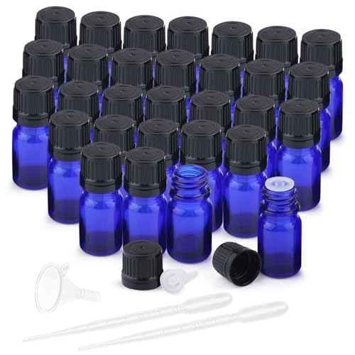 Mirrline 30 Pcs 5ml/0.17oz Cobalt Blue Glass Bottle Refillable Essential