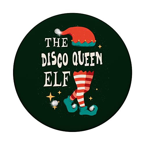 Disco Queen Elf Matching Family Group Christmas Party Elf PopSockets Swappable PopGrip, Black - Image 3