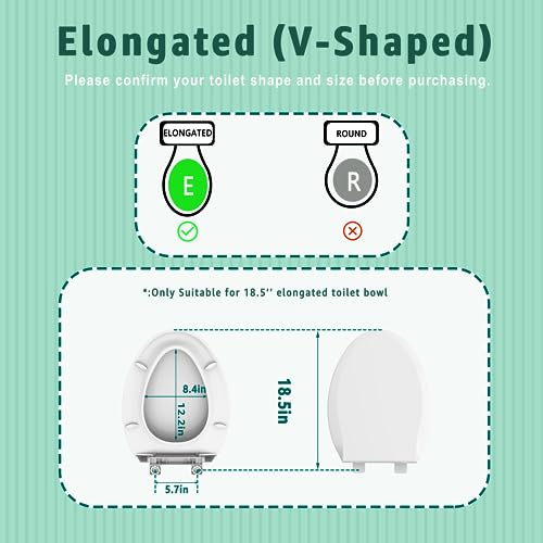 Image of Black Toilet Seat Elongated, 18.5 x 14.2 Inch, Slow Close, Bottom-Mount Design, Fits 2-Piece Toilets, Durable & Easy to Install, PP Material Safe and Durable