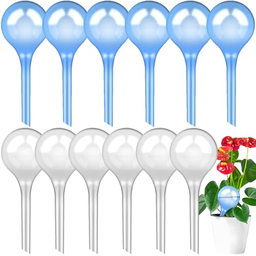 MZJAUVF 12Stück Bewässerungskugeln, 13x5cm Pflanzen Gießkugeln, 70ml Automatische Bewässerungskugel, Pflanzen Bewässerung, Selbstbewässerung für Zimmerpflanzen, Balkon, Garten, Transparentes und Blau