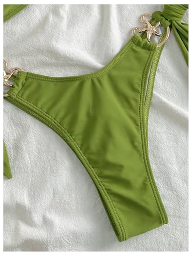 MakeMeChic Women's Two Piece Bikini Set Tie Side Ring Backless High Cut Bathing Suit Swimwear4