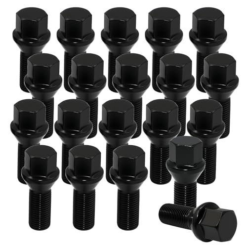 M14x1.5 Lug Bolts– 17mm Hex, 28mm Thread Length, Compatible with A3 A4 A5 A6 A7 A8 S3 S4 S5 S6 S7 S8 Golf Beetle CC, Conical Bulge Seat, 20PCS, Black