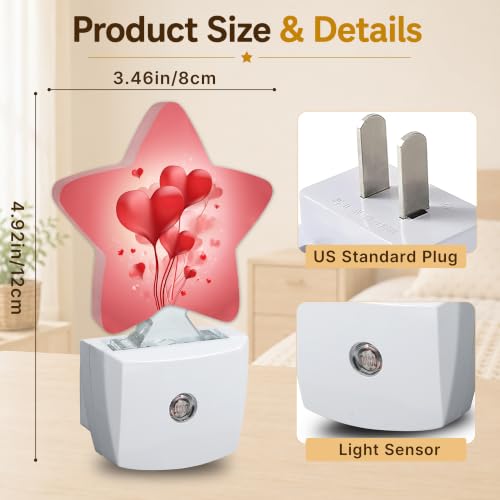Image of Star Night Light Plug in, Love Heart Dusk to Dawn Sensor Night Light, Soft Glow Lamp for Kids Bedroom Nursery Hallway Bathroom, Energy Saving Compact Design