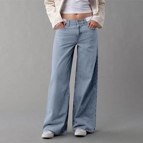 Loinjsnktng Jeans for Women Baggy Plus Size Straight Leg Wide Leg Loose Pants High Waisted Trendy Button Casual Denim Trouser - image 5