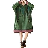 YuanDian Damen Pulloverkleid Mit Kapuze Lange Sweatshirt Pullikleid Oversize Langarm Long Sweater Langer Pulli Literatur Kunst Stil Retro Druck Baggy Kapuzenpullover Lang Hoodie Kleider 3# Grün