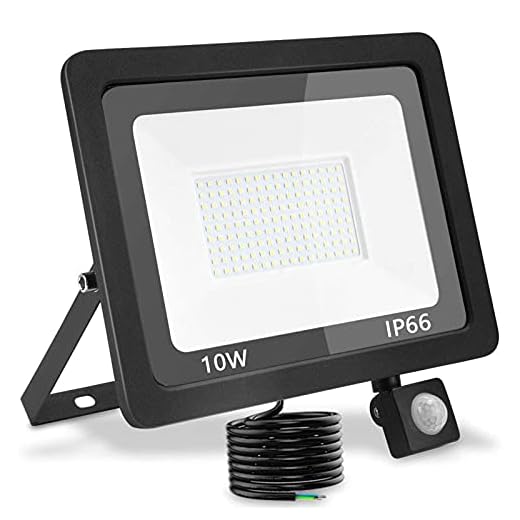treoir Projecteur LED Exterieur Detecteur de Mouvement 10W, 1000LM, 3500k IP66 Étanche Spot LED Extérieur pour jardin,Garage,Cour (Blanc chaud, 10Watt)