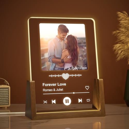 Giftove Personalisierte Geschenke Valentinstag für Sie Ihn Frauen Männer, Valentinstagsgeschenk für Freundin Freund, Spotify Glas Personalisiert mit Bild, Foto Geschenke für Jahrestag Geburtstag