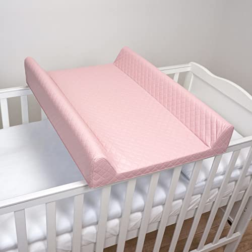 Fasciatoio con base rigida per bambini, 70 x 50 cm, adatto per lettino da 120 x 60 cm, unisex, con zeppa, anti-rotolo, fasciatoio impermeabile, con bordi rialzati (rosa caro)