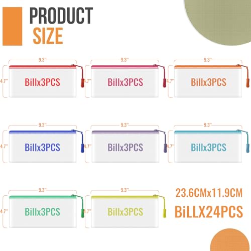 Image of 24pcs Mesh Zipper Pouch Bags 9.3 x 4.7 Inches, 8 Color Small Clear Pouches Bulk, Travel Cosmetics Organization, Classroom and Office Supplies