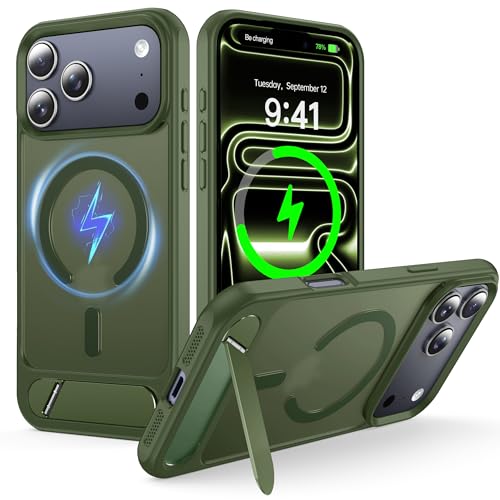 Support magnétique pour iPhone 17 Pro avec béquille cachée silicone mat