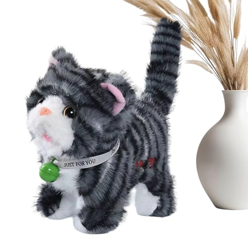 Lpoppcx Gående Kramdjur Katt | Realistisk Och Interaktiv Med Ljud 17 Centimeter | Svansviftande Elektrisk Katt Leksak För Barn,Jul Födelsedag Nyår Barn Tonåring Djurälskare