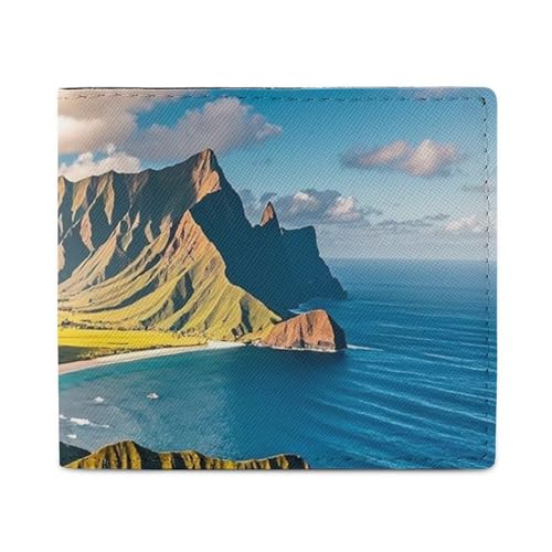 Seaside Mountain Skyline Wallet Elegant Leather Wallets with ID Window & 2 Card Slots, Slim Bifold Wallet for Men Women