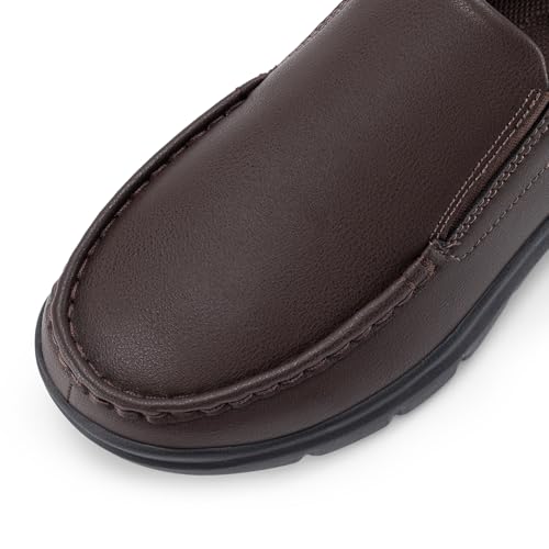 Image of FitVille Wide Slip on Shoes for Men Black Dress Shoes Leather Loafers Business Casual Shoes, Comfortable Simple Shoes - EasyWalk V1