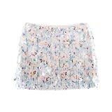  Générique Mini Jupe Portefeuille Blanche à Sequins Jupe Courte Scintillante idéale pour Les fêtes