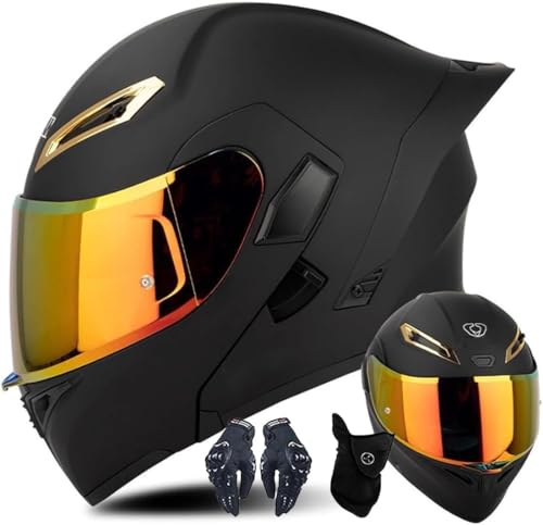 Casco modular de moto con guantes y protección facial, abatible para adultos con doble visera, certificado ECE para hombres y mujeres