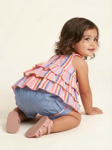 Image of Nautinati Baby Girls Printed Strappy Tiered Top with Shorts Clothing Set | Age 0-3 Years