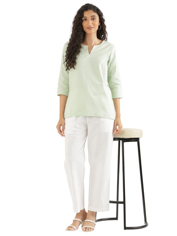 Image of SAADAA Cotton Straight Pants for Women | Breathable Everyday Wear Trousers | Drawstring, Deep Pockets & Elastic Waistband | Casual & Comfortable Fit